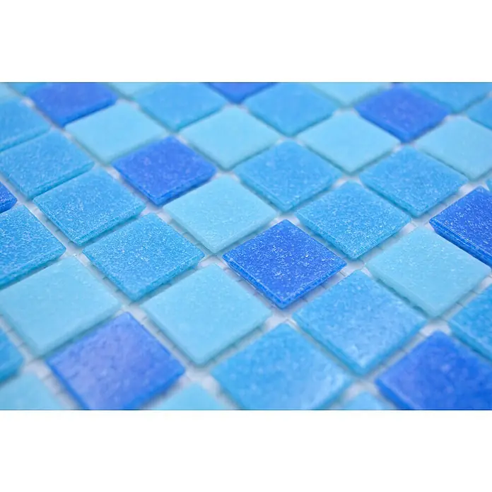 Mozaïektegel vierkant glas Mix GM A 327P - 32,7 x 30,5 cm, Mix turquoise blauw, Glanzend - Close-up