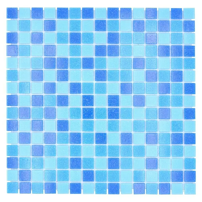 Mozaïektegel vierkant glas Mix GM A 327P - 32,7 x 30,5 cm, Mix turquoise blauw, Glanzend - Top-down weergave