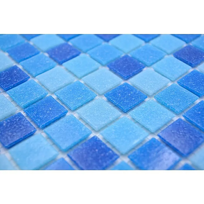 Mozaïektegel vierkant glas Mix GM A 339P - 32,7 x 30,5 cm, Mix blauw, Glanzend - Close-up