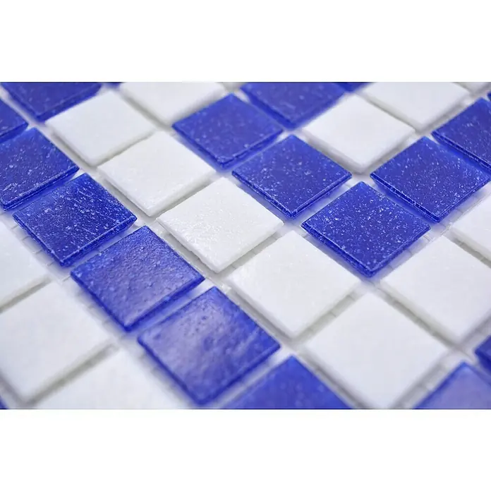 Mozaïektegel vierkant glas GM BO 16P - 21,7 x 21,7 cm, Blauw/Wit - Close-up