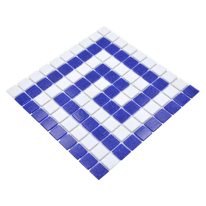 Mozaïektegel vierkant glas GM BO 16P - 21,7 x 21,7 cm, Blauw/Wit - Diagonaal zicht