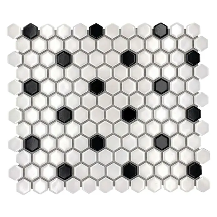 Mozaïektegel zeshoek Mix HX 045 - 26 x 30 cm, Wit, Glanzend - Top-down weergave