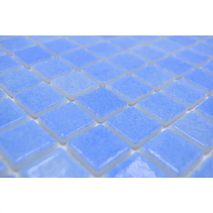 Mozaïektegel vierkant Eco Niebla VP110PUR - 31,6 x 31,6 cm, Mix lichtblauw, Glanzend - Close-up