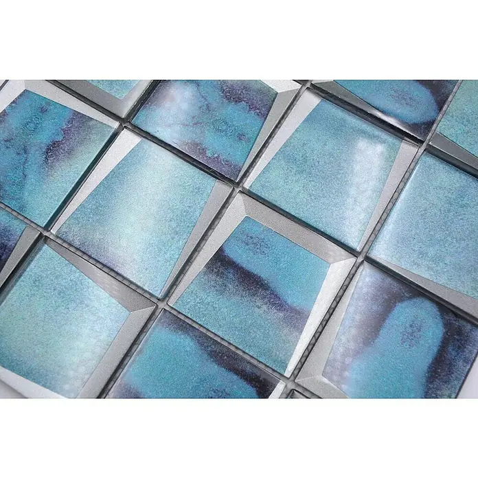 Mozaïektegel vierkant glas XBH B10 - 30 x 30 cm, Blauw, Glanzend - Close-up