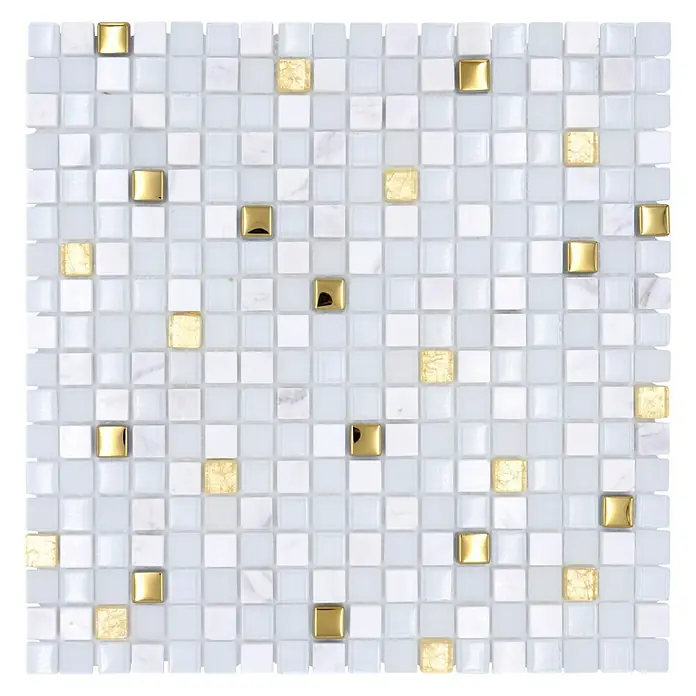 Mozaïektegel vierkant glas Mix XCM M640 - 30 x 30 cm, Wit/Goud, Glanzend - Top-down weergave
