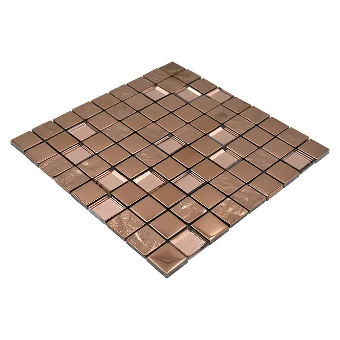 Mozaïektegel vierkant glas XCM 32BR1 - 30 x 30 cm, Brons, Glanzend - Diagonaal zicht