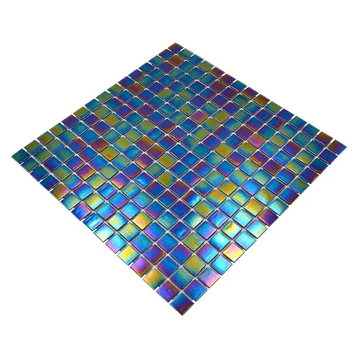 Mozaïektegel vierkant glas GM IR 268 - 30,5 x 30,5 cm, Zwart, Meerkleurig, Glanzend - Diagonaal zicht