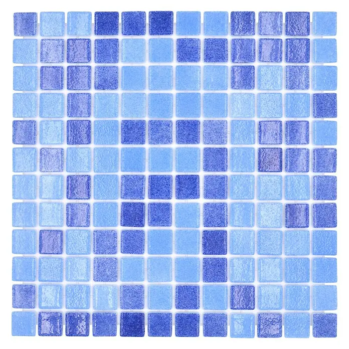 Mozaïektegel vierkant Eco Niebla VP1158PUR - 31,6 x 31,6 cm, Mix blauw, Glanzend - Top-down weergave
