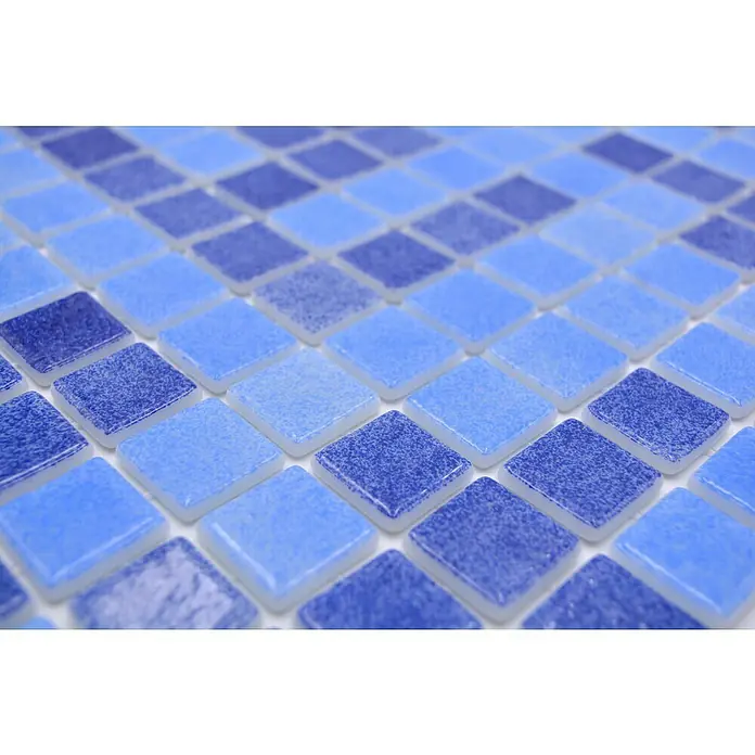 Mozaïektegel vierkant Eco Niebla VP1158PUR - 31,6 x 31,6 cm, Mix blauw, Glanzend - Close-up