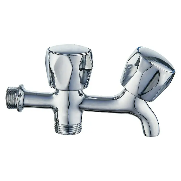 Grifo doble para lavadora - Rosca exterior: ¾'' × ½'', Cromado - Vista de perfil derecho