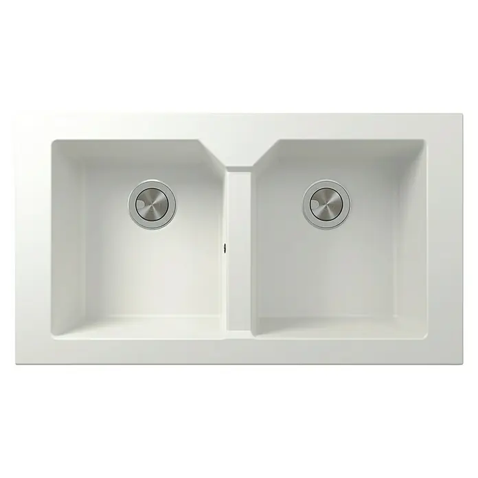 Atron Fregadero encastrable Wing - 51,5 x 91 cm, 2 cubetas, Acrílico, Blanco - Vista descendente