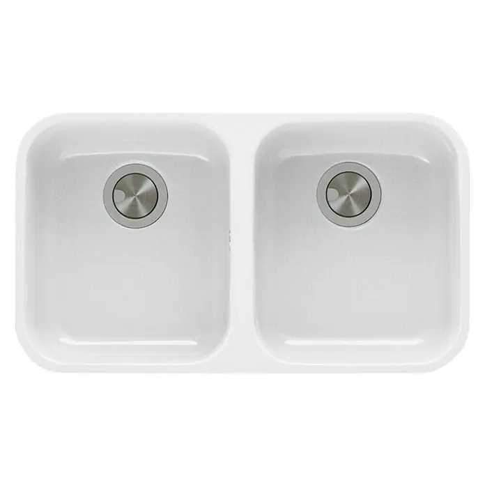 Atron Fregadero encastrable Block - 43,6 x 76 cm, 2 cubetas, Acrílico, Blanco, Brillante - Vista descendente