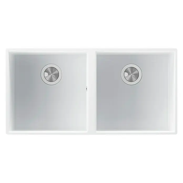Atron Fregadero encastrable Delta - 43 x 85 cm, 2 cubetas, Acrílico, Blanco, Brillante - Vista descendente