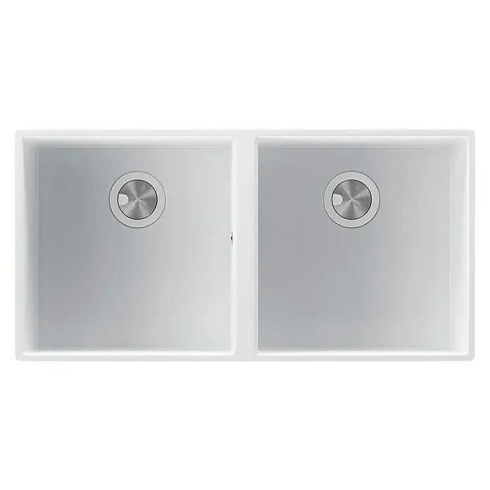 Atron Fregadero encastrable Delta - 43 x 85 cm, 2 cubetas, Acrílico, Blanco, Mate - Vista descendente