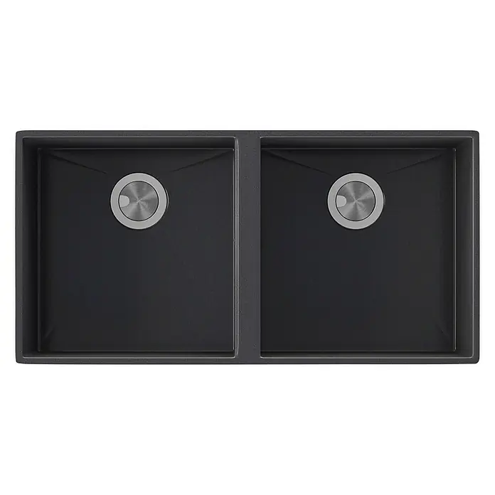 Atron Fregadero encastrable Delta - 43 x 85 cm, 2 cubetas, Acrílico, Negro, Mate - Vista descendente