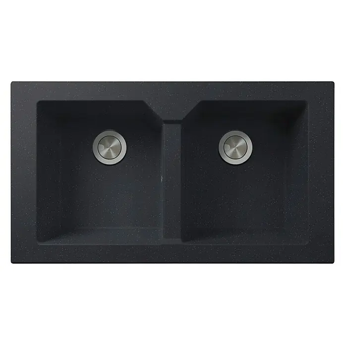 Atron Fregadero encastrable Wing - 51,5 x 91 cm, 2 cubetas, Acrílico, Negro - Vista descendente