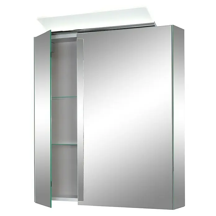 Riva LED-Spiegelschrank Reflex - B x H: 70 x 80 cm, Mit Beleuchtung, Spanplatte, Farblos - Diagonale Ansicht