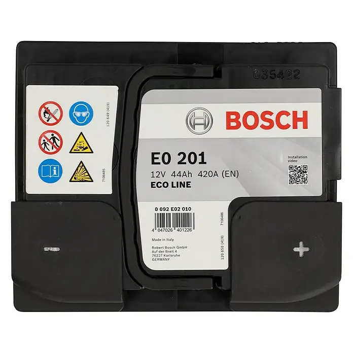 Bosch Autobatterie Eco Line SLI 420A - Kapazität: 44 Ah, 12 V, Ergonomischer Tragegriff - Ansicht von oben