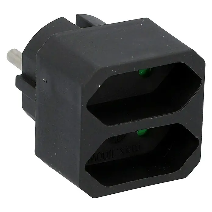 UniTEC Euro-Adapter - Schwarz, Anzahl Steckdosen Euro: 2 Stk., 2 x 2,5 A, 1.250 W - Diagonale Ansicht