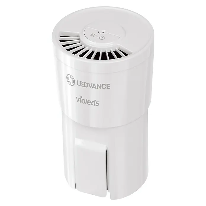 Ledvance Luftreiniger Violeds - Weiß, Ø x H: 8,5 x 16,4 cm, USB-Anschluss - Diagonale Ansicht