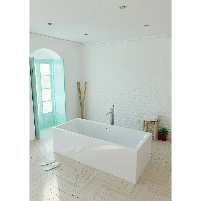Bañera independiente Torino Cube - L x An: 180 x 80 cm, Acrílico sanitario, Blanco - Foto ambiente