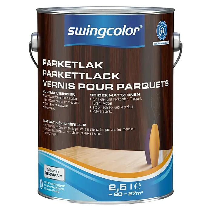 swingcolor Parketlak - Kleurloos, 2,5 l, Zijdemat - Vooraanzicht