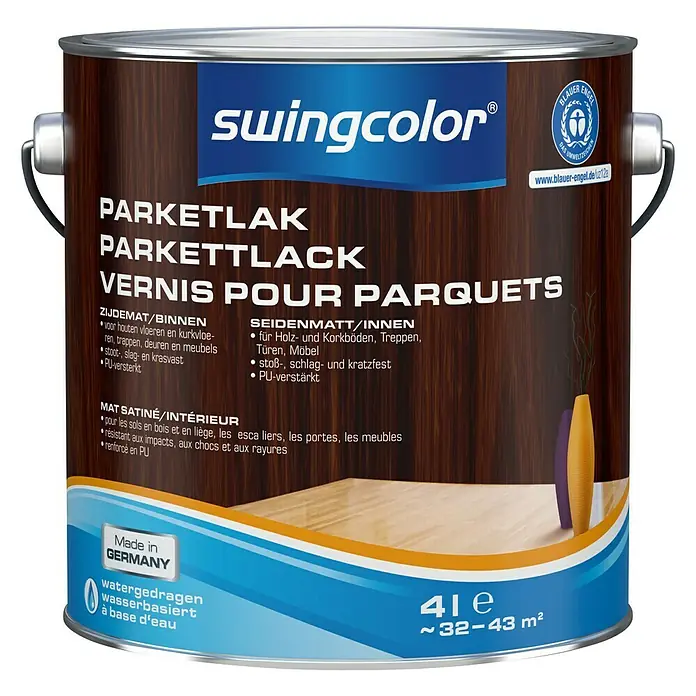 swingcolor Parketlak - Kleurloos, 4 l, Zijdemat - Vooraanzicht