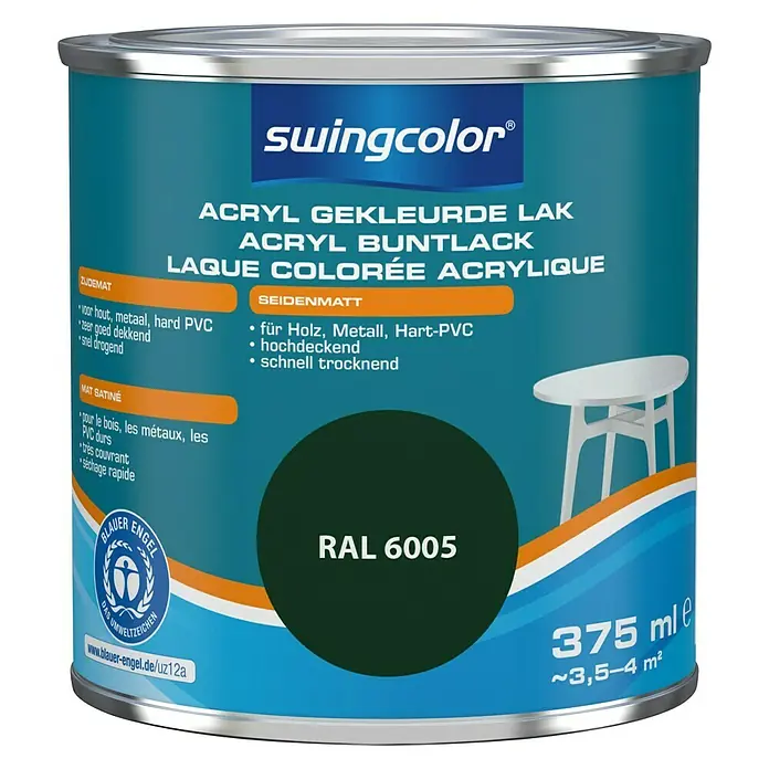 swingcolor Acryllak RAL 6005 Mosgroen - Mosgroen, 375 ml, Zijdemat - Vooraanzicht
