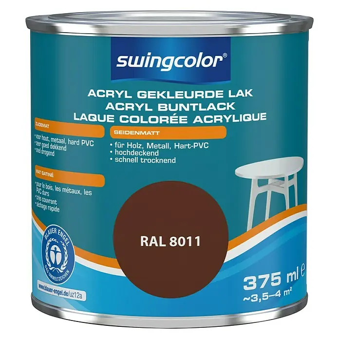 swingcolor Acryllak RAL 8011 Notenbruin - Notenbruin, 375 ml, Zijdemat - Vooraanzicht
