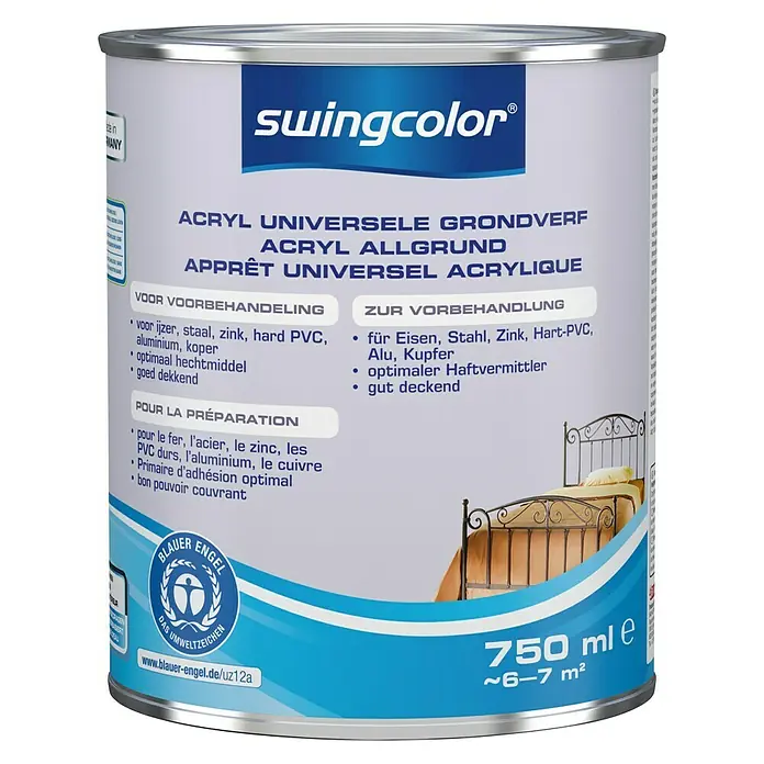 swingcolor Grondverf Universeel Acryl - Grijs, 750 ml, Mat - Vooraanzicht