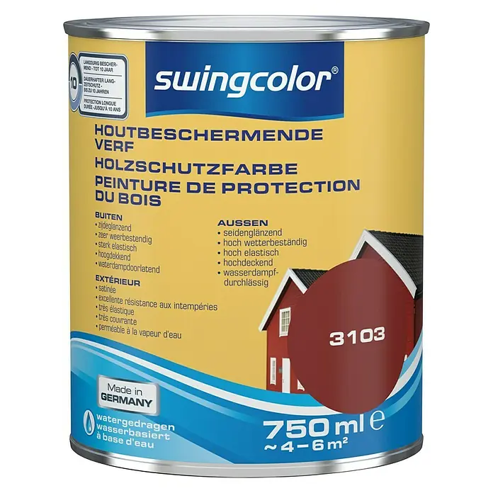 swingcolor Houtbeschermende verf Zweeds rood - Zweeds rood, 750 ml, Zijdeglans - Vooraanzicht