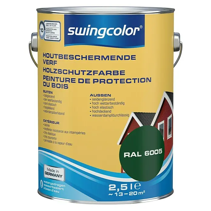 swingcolor Houtbeschermende verf Mosgroen - Mosgroen, 2,5 l, Zijdeglans - Vooraanzicht