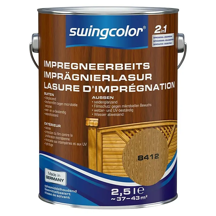 swingcolor Impregneerbeits 2 in 1 Teak - Teak, 2,5 l, Zijdeglans - Vooraanzicht