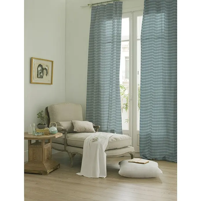 Visillo para ventana Honorine - 140 x 250 cm, 100% poliéster, Azul - Foto ambiente