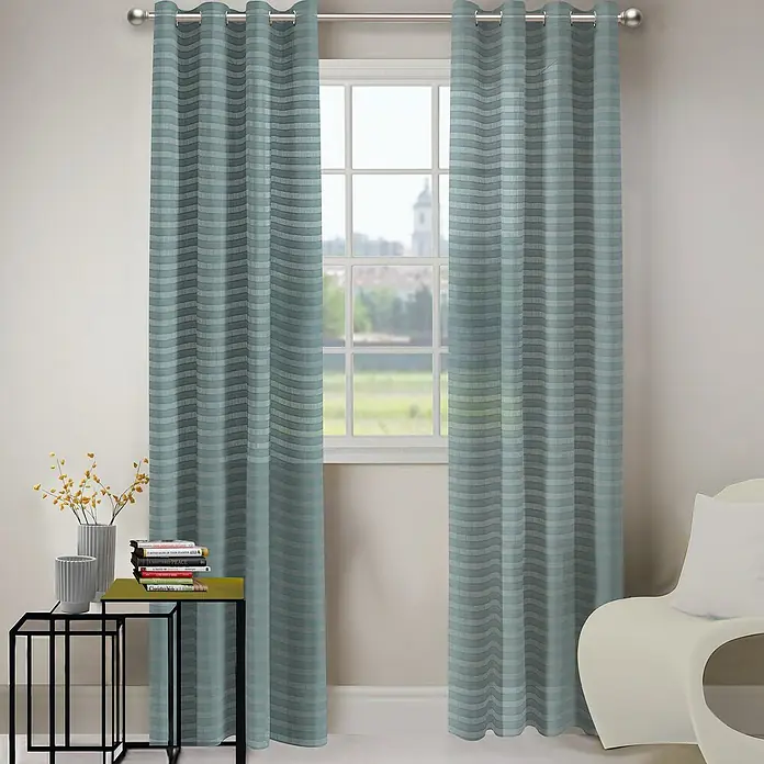 Visillo para ventana Honorine - 140 x 250 cm, 100% poliéster, Azul - Foto ambiente