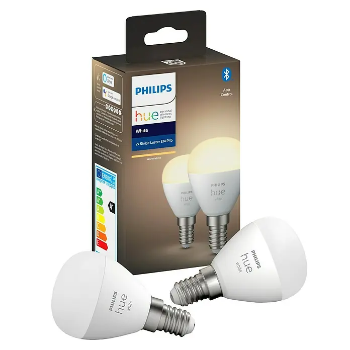 Philips Hue LED-Leuchtmittel Luster - E14, 5,7 W, Warmweiß, Tropfen, 2 Stk. - Diagonale Ansicht