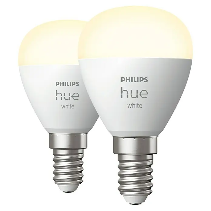 Philips Hue LED-Leuchtmittel Luster - E14, 5,7 W, Warmweiß, Tropfen, 2 Stk. - Vorderansicht