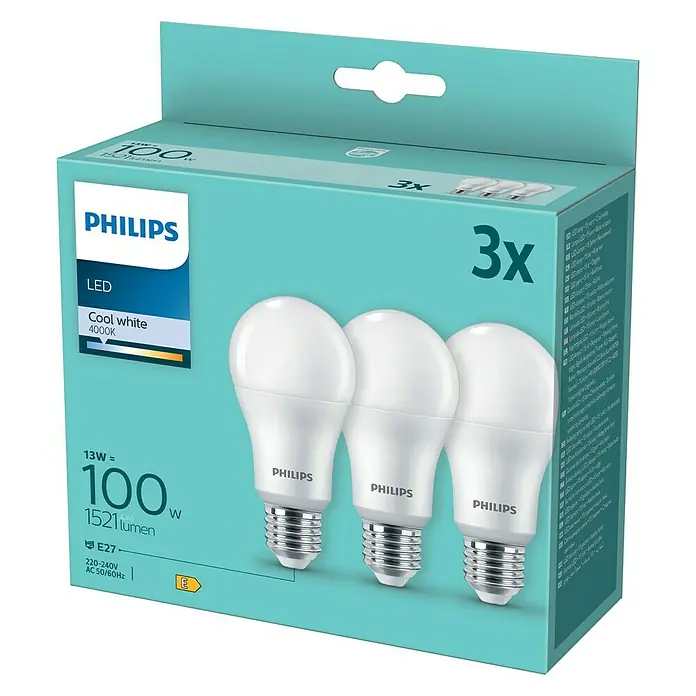 Philips Bombilla LED Pack - E27, 13 W, 1.521 lm, 3 uds. - Vista frontal