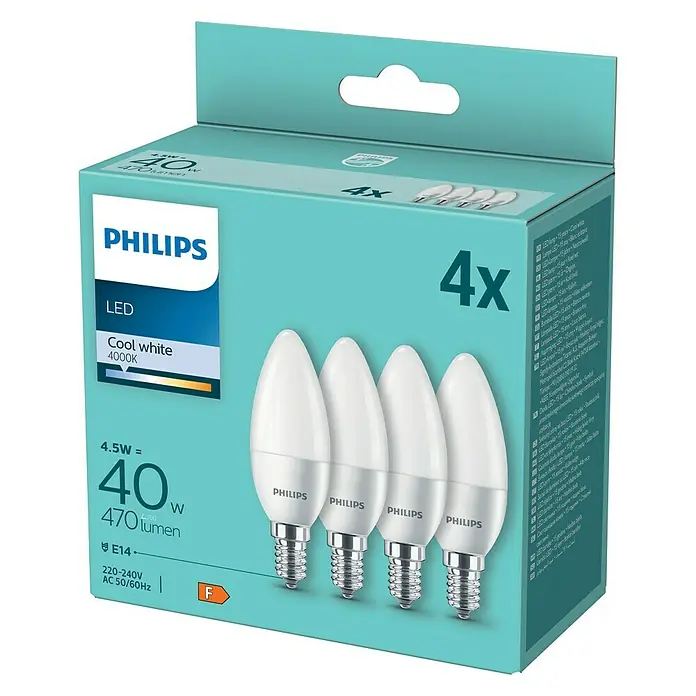 Philips Bombilla LED Vela y lustre - 40 W, B35, 470 lm - Vista frontal