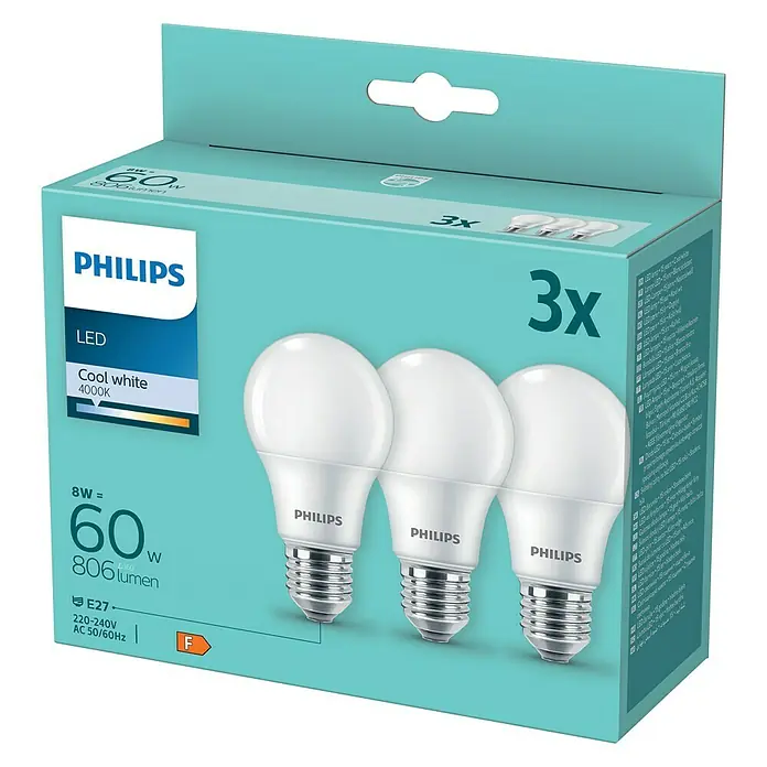 Philips Bombilla LED - 60 W, A60, 806 lm - Vista frontal