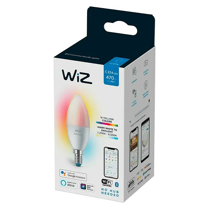 WiZ Bombilla LED inteligente Vela C37 - 4,6 W, C37, 470 lm - Vista angular