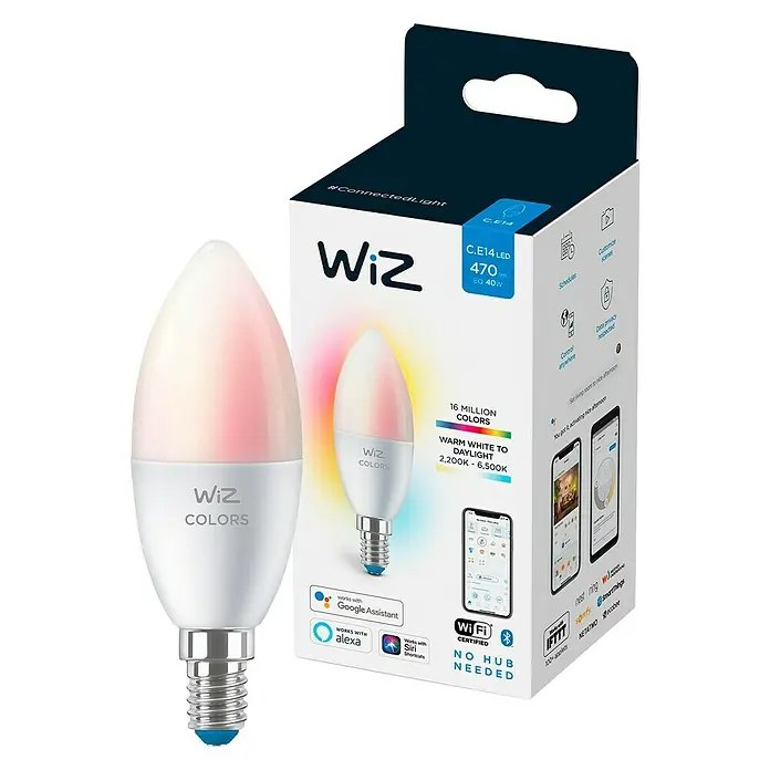 WiZ Bombilla LED inteligente Vela C37 - 4,6 W, C37, 470 lm - Vista angular