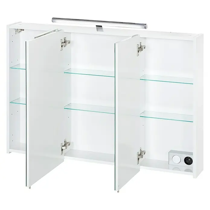 Schildmeyer LED-Spiegelschrank Grace - B x H: 90 x 75 cm, Mit Beleuchtung, MDF, Weiß - Diagonale Ansicht