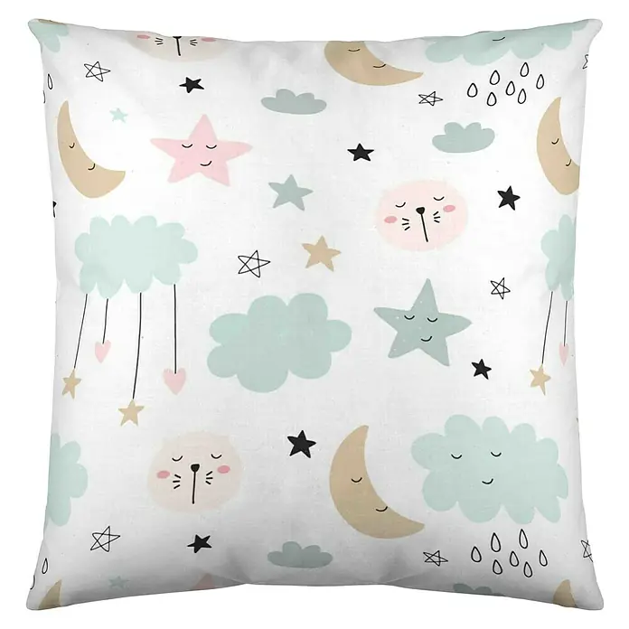 Cojín Lunas-Estrellas - Multicolor, 40 x 40 cm, 100% algodón - Vista frontal