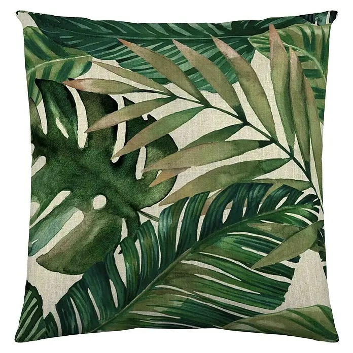 Cojín Hojas Trópico - Verde, 45 x 45 cm, 100% algodón - Vista frontal