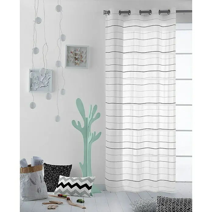 Cortina con ollaos Aran - An x Al: 140 x 260 cm, 100% Algodón, Gris - Foto ambiente