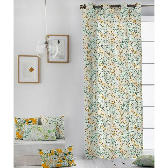 Visillo para ventana Hojitas - An x Al: 140 x 260 cm, 100% Algodón, Verde - Foto ambiente