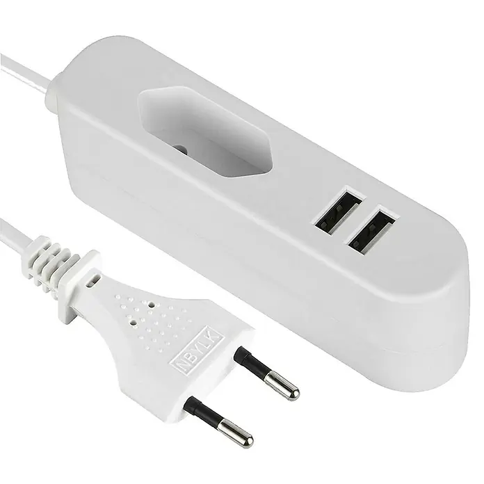 Verlängerungskabel mit USB - Weiß, 1,4 m, H03VVH2-F2x0,75, Max. Anschlussleistung: 575 W - Diagonale Ansicht