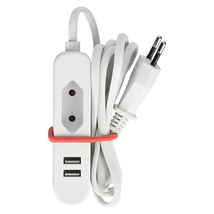 Verlängerungskabel mit USB - Weiß, 1,4 m, H03VVH2-F2x0,75, Max. Anschlussleistung: 575 W - Vorderansicht