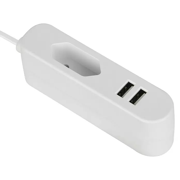 Verlängerungskabel mit USB - Weiß, 1,4 m, H03VVH2-F2x0,75, Max. Anschlussleistung: 575 W - Diagonale Ansicht